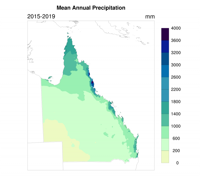Average annual rainfall, 2015 to 2019