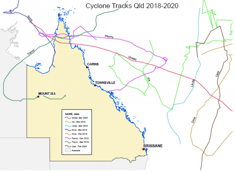 Cyclone track, 2018–2020.