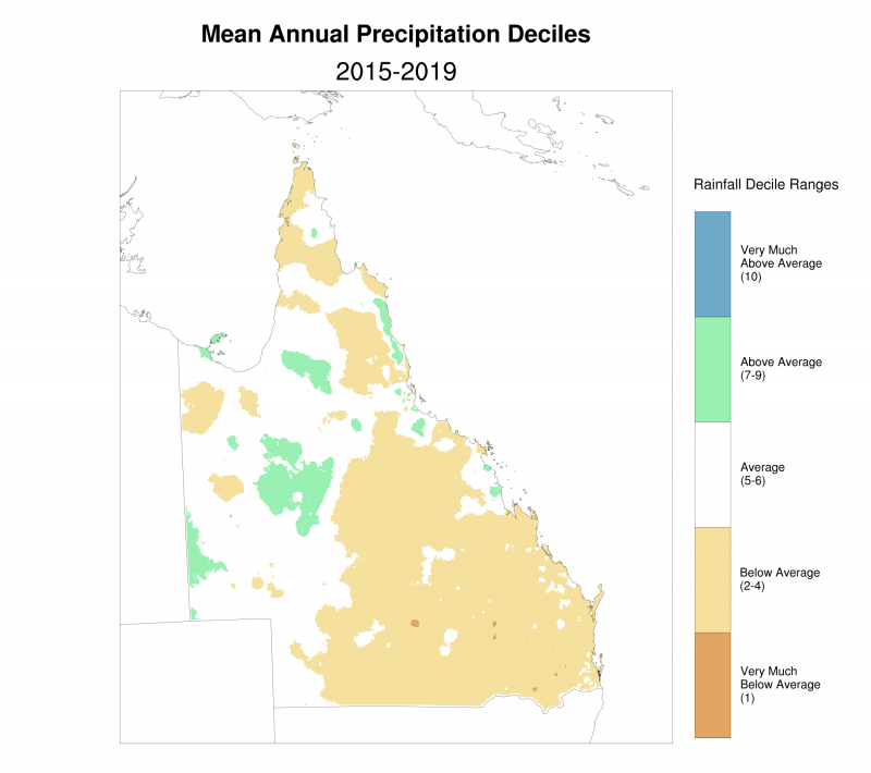 Rainfall percentile, January 2015 to December 2019