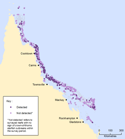Evidence of crown-of-thorns starfish outbreaks, 1985–2013